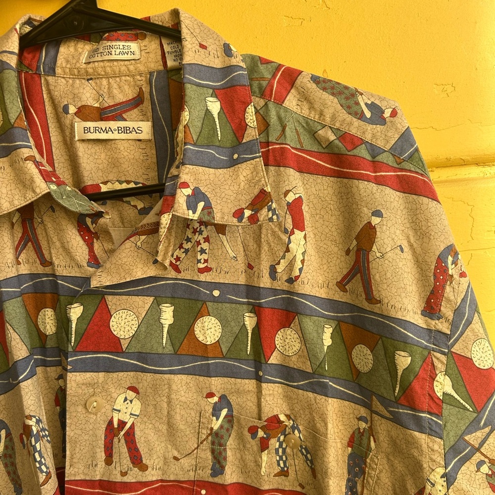 Vintage Burma Bibas Golf Print Shirt